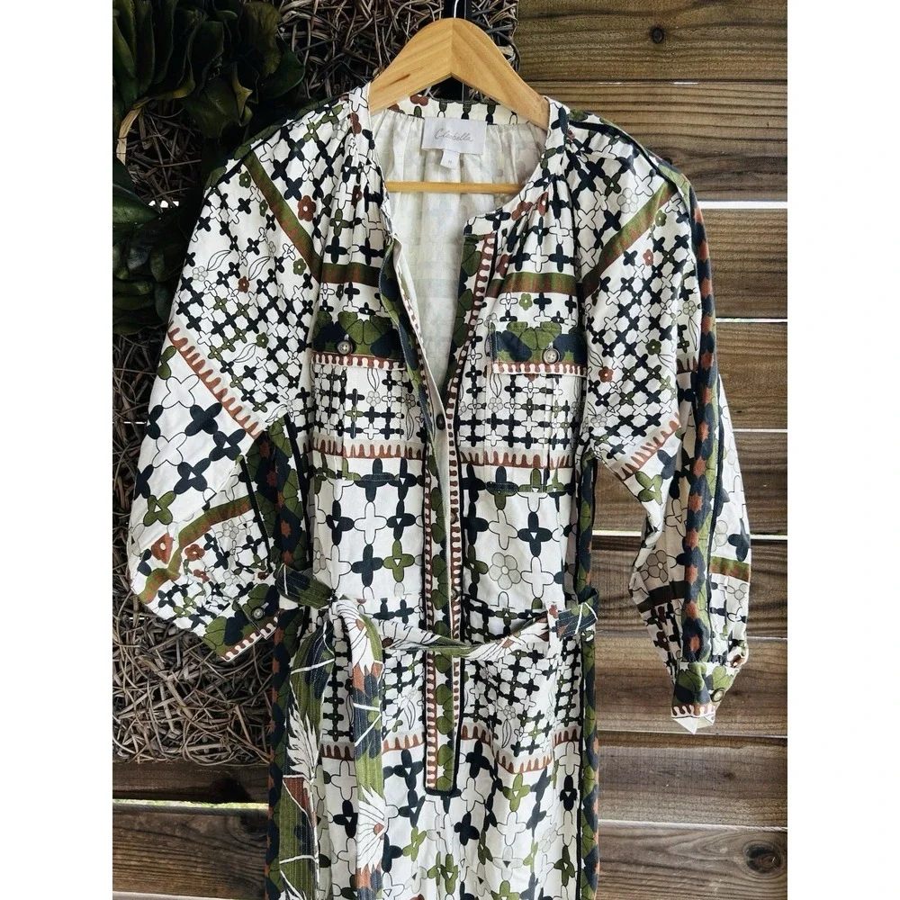 Cleobella Nadia Art Deco Print Organic Cotton Jumpsuit Size Medium - Picture 3 of 8